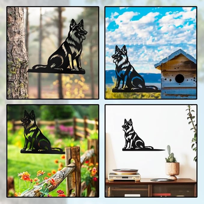 WADORN German Shepherd Metal Yard Art Decor, Dog Stainless Steel Outdoor Tree Silhouette Stake for Tree Yard Garden Patio Animal Outdoor Decor Gift for Housewarming Home Art Decor