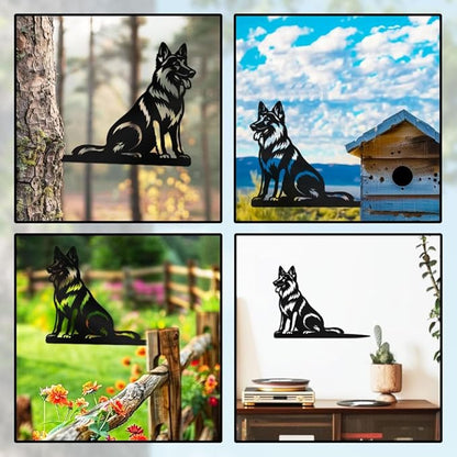 WADORN German Shepherd Metal Yard Art Decor, Dog Stainless Steel Outdoor Tree Silhouette Stake for Tree Yard Garden Patio Animal Outdoor Decor Gift for Housewarming Home Art Decor