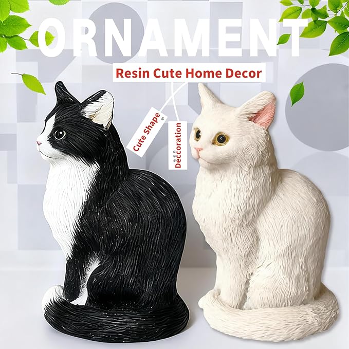 Cat Resin Outdoor Tree Sculpture Gift Garden Terrace Lawn Outdoor Cat Statue (Black)