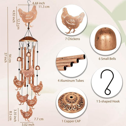 GDNSFIT Chicken Wind Chimes for Outside, Metal Windchimes Outdoors, Chicken Gifts for Women/Men, Memorial/Birthday Gifts, Garden Decor for Outside, Patio or Yard, Durable Chimes for Outdoors