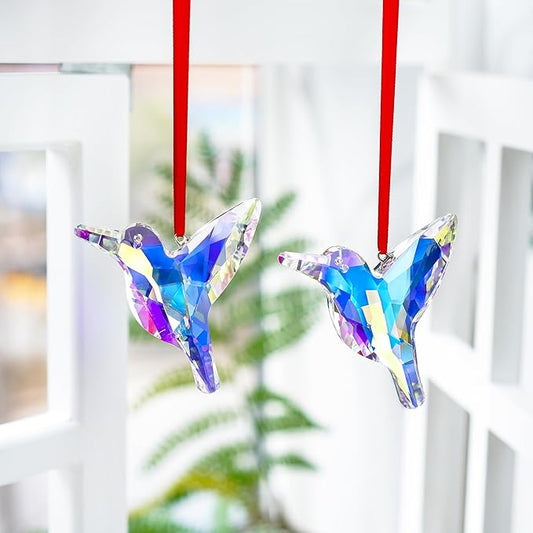 H&D HYALINE & DORA Set of 2,3" Crystal Sun Catcher Prisms, AB Colored Hummingbird Hanging Suncatchers, Glass Hummingbird Prisms for Windows, Garden Decor