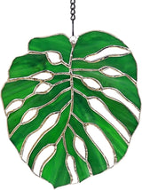 Tuitessine Monstera Stained Glass Suncatcher Window Decor,Tropical Leaf Hanging Ornament 7.5 x 6.5, Handmade Glass Panel for Home & Garden,Unique Birthday Gift for Plant Lovers