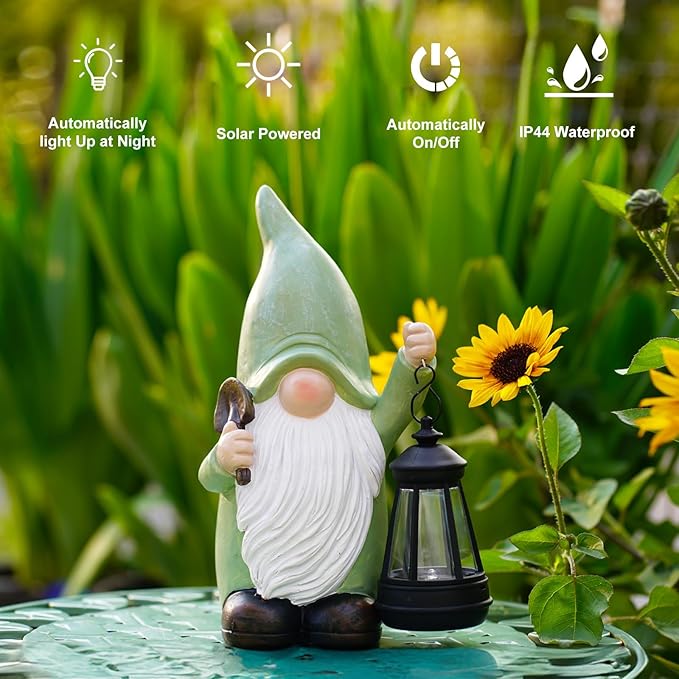 Gnome Statue with Solar Lantern - Gnomes Decorations for Yard Garden Decor - Unique Gifts for Women,Mom