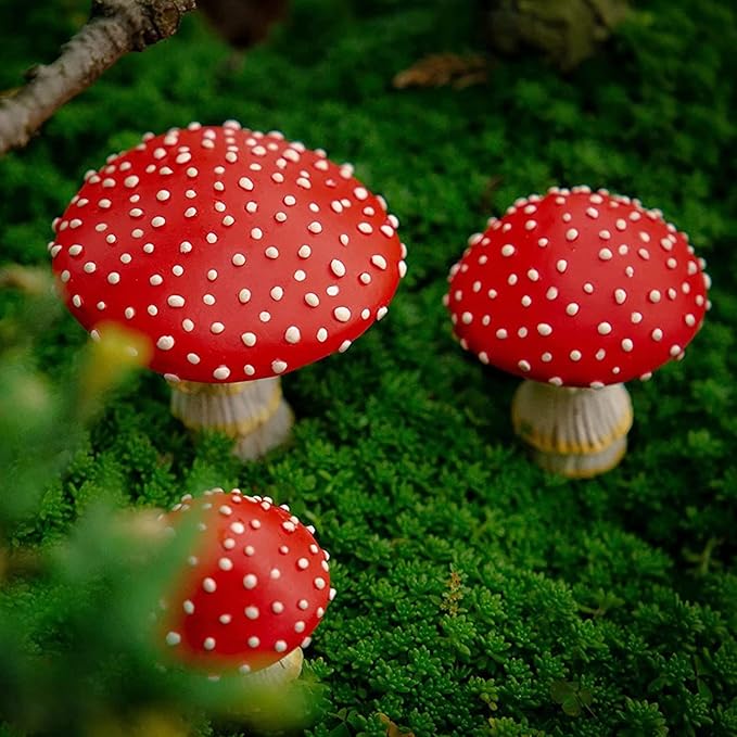 OwMell Glow in The Dark Mushroom, Set of 3 Mushroom Decor Decorations for Garden Yard, Mushroom Tree Decorations Outdoor, Mushroom Statue Figurines, Fairy Garden Decor Accessories - Garden Stakes