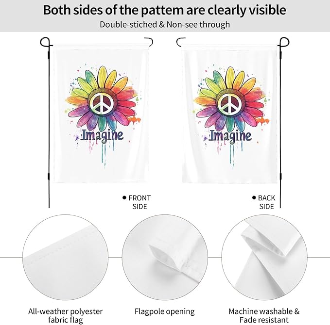 Imagine Daisy Flowers Hippie Peace Garden Flags 12×18 Inch Double Sided Decorative Yard Banner Seasonal Flag for Outdoor Outside Decor