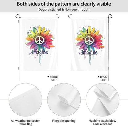 Imagine Daisy Flowers Hippie Peace Garden Flags 12×18 Inch Double Sided Decorative Yard Banner Seasonal Flag for Outdoor Outside Decor