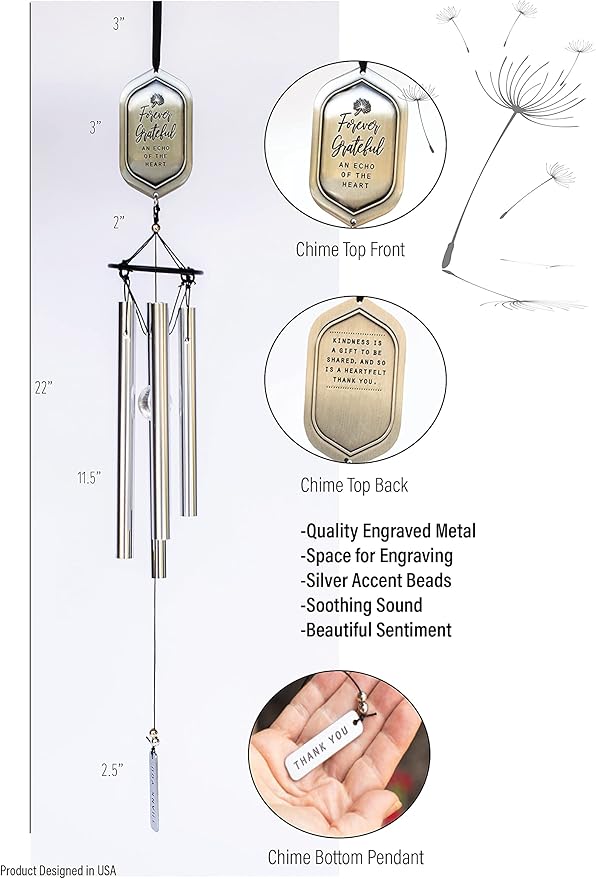Forever Grateful Wind Chime with Engraved Thank You Message - Unique Gift of Gratitude/Appreciation Gift/Thank You Gift for Special Friend/Family/Coworkers/Teachers/Mentor