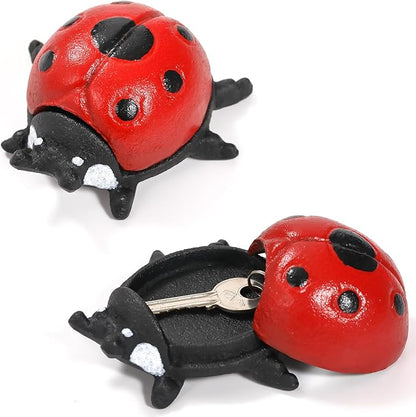 Cast Iron Ladybug Key Hider, Red Spare Keys Hiders for Outside, Animal Shaped Outdoor Hidden Keys Holder, Decorative Ladybug Statue Hide a Key Box for Indoor Garden Yard Patio Decor