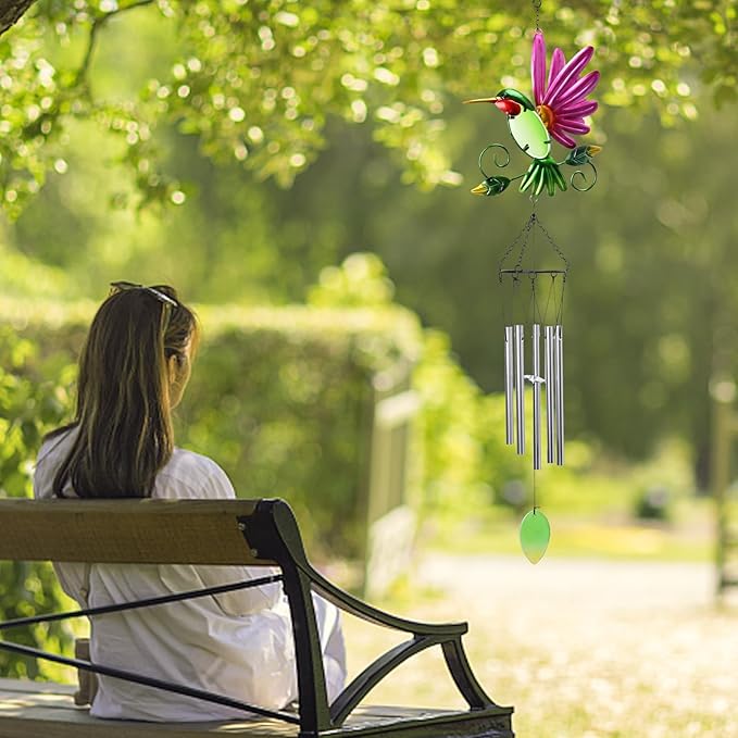 MUMTOP Hummingbird Wind Chimes for Outside, Metal Deep Tone Memorial Sympathy Wind Chime Windchimes for Patio, Outdoor,Garden,Yard,Window,Home Decor or Gifts for Women