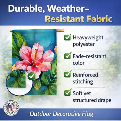 Caroline's Treasures Hawaii Hawaiian Hibiscus in Watercolor House Flag Large Porch Sleeve Pole Decorative Outside Yard Banner Artwork Wall Hanging, Polyester, House Size, Multicolor