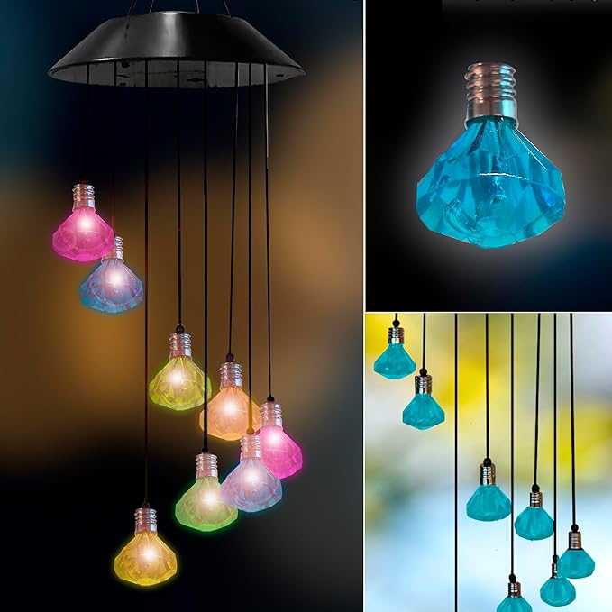 Upblend Outdoors Solar Wind Chimes for Outside – Color Changing LED Wind Chimes for Outside, Solar Chimes Outdoor Waterproof – Diamond, Light Blue