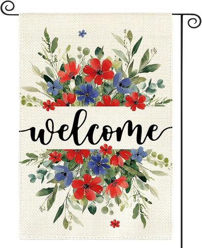 AVOIN colorlife Memorial Day Patriotic 4th of July Garden Flag 12x18 Inch Double Sided Outside, Welcome Floral Yard Outdoor Decoration