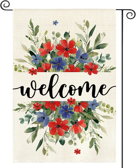 AVOIN colorlife Memorial Day Patriotic 4th of July Garden Flag 12x18 Inch Double Sided Outside, Welcome Floral Yard Outdoor Decoration