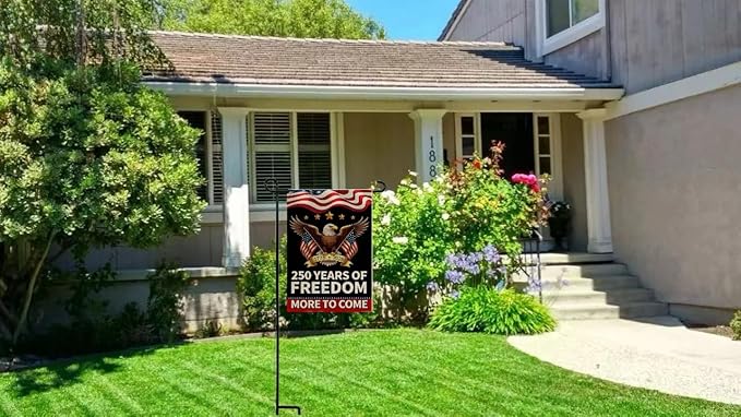 CANTENDO 250 Years USA Flag Double Sided Flax 250th Anniversary US Patriotic Eagle Design Flag Theme 1776-2026 Commemorative Outdoor Yard Decorative Flags Banner(12"x 18"）