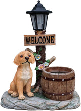 Solar Garden Statue with Planter & Lantern, Outdoor Resin Animal Sculpture, Waterproof Yard Lawn Decor Pot for Succulents, Front Porch Ornament Housewarming Gift (Lab Puppy)