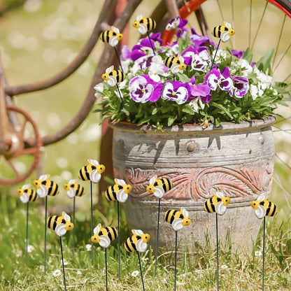 10Pcs Bee Garden Stakes Decor Metal Yard Art Ornaments Front Yard Art Stick Floral Picks Spring Summer Resin Bumble Bees Garden Stakes Outdoor Lawn Pathway Patio Plant Pot, Flower Bed Yellow