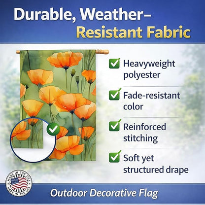 Caroline's Treasures California California Poppies in Watercolor House Flag Large Porch Sleeve Pole Decorative Outside Yard Banner Artwork Wall Hanging, Polyester, House Size, Multicolor
