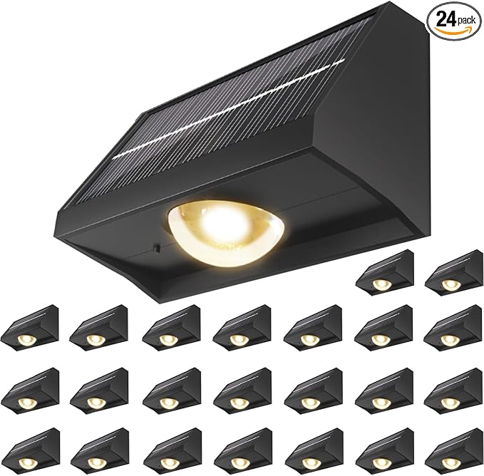 Solar Fence Lights Outdoor Waterproof High Brightness LED Spot Lens Deck Lights 7 Mode Warm & Cool White RGB Solar Powered Wall Lighting Decor for Outside Patio Step Backyard Railing Pool - 24 Pack