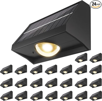 Solar Fence Lights Outdoor Waterproof High Brightness LED Spot Lens Deck Lights 7 Mode Warm & Cool White RGB Solar Powered Wall Lighting Decor for Outside Patio Step Backyard Railing Pool - 24 Pack