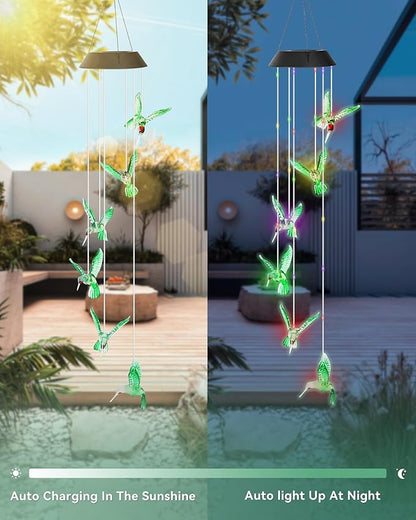 DOUBLEZHE Solar Wind Chimes for Outside, Color Changing Hummingbird Wind Chime Outdoor Clearance, Birthday Gifts for Mom Women Grandma Wife Girls, Unique Decor Colorful Patio Yard Party Decoration