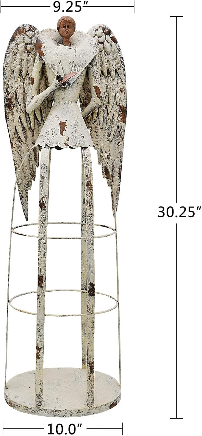 Angel Garden Statue Outdoor Antiqued Metal Yard Art Decor Lawn Patio Decorations Garden Trellis for Climbing Plants Potted Vines Ivy Roses Gift Idea, 30.25’’H (Pray-E)