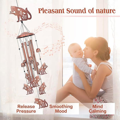 for Mom Cat Wind Chimes for Outside,Cat Gifts for Women/Men/Sympathy Gift/Memorial/Festival Birthday Gifts Metal windchimes Outdoors/Indoors,Patio,Garden Decor,Yard Decor,Porch