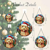 Stained Glass Window Hanging - 6.3 Inches Christmas Tree and A Dog Wearing a Xmas Hat Suncatcher for Garden Home Decor for Women Mon Grandma Friends