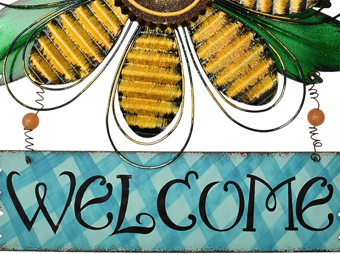 Metal Welcome Sign Daisy Hanging Signs for Front Door - Indoor Outdoor Door Decor Wall Art Flower Decoration Decorative Ornament Wreath for Home Garden Patio (Yellow)