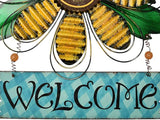 Metal Welcome Sign Daisy Hanging Signs for Front Door - Indoor Outdoor Door Decor Wall Art Flower Decoration Decorative Ornament Wreath for Home Garden Patio (Yellow)