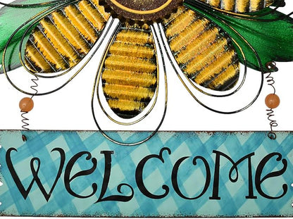 Metal Welcome Sign Daisy Hanging Signs for Front Door - Indoor Outdoor Door Decor Wall Art Flower Decoration Decorative Ornament Wreath for Home Garden Patio (Yellow)