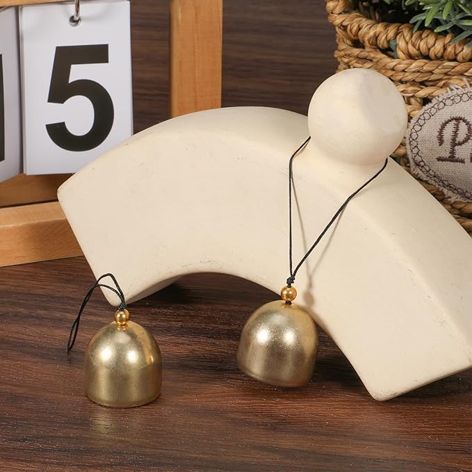 2 PCS Small Hanging Bell, Decoration Hanging Bells for Door Brass Small Hangings Wind Chimes Decorative Camping Tent Bells Chimes Fengshui Bell Wind Chime for Outside Good Luck Wealth and Safe