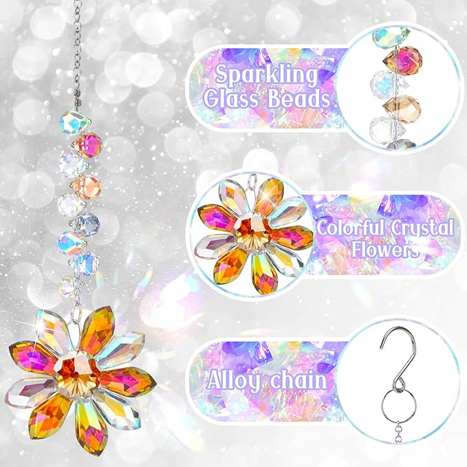 4 PCS Crystal Suncatchers 2PCS Butterfly 2PCS Flower Window Hanging Ornaments Rainbow Maker for Indoor Outdoor Garden Wedding Decor Gifts