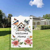 Gkyygk Welcome Garden Flag Home Bird House Flower Butterfly Banners Double Sided 12x18 Inches Farmhouse Holiday Outside Decorations Burlap Yard Flag