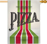 Mugod Retro Pizza Decorative House Flag Double Sided 28 x 40, Italian Food Red Green Striped Large Burlap Outdoor Flag Garden Yard Outside Decoration