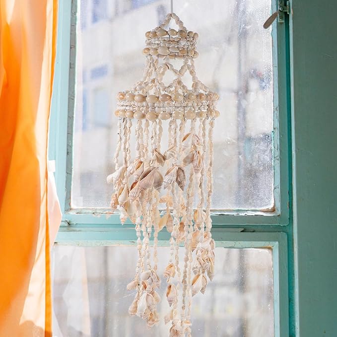 Toddmomy Shell Wind Chime Hanging Ornament 16.53In Coastal Decorative Wind Chimes for Outside Patio Garden Wall Hanging Pendant Natural Home Decoration