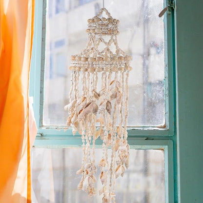 Toddmomy Shell Wind Chime Hanging Ornament 16.53In Coastal Decorative Wind Chimes for Outside Patio Garden Wall Hanging Pendant Natural Home Decoration