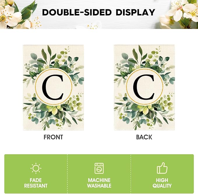 AVOIN colorlife Monogram Letter C Floral Garden Flag 12x18 Inch Double Sided Outside, Family Last Name Initial Yard Outdoor Decoration