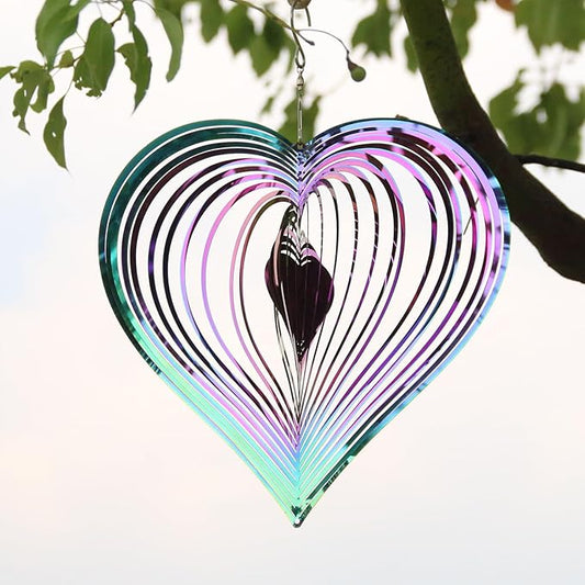 Phuryllic Wind Spinners Outdoor, Garden Decor, Bird Deterrents for Outside, 3D Metal Yard Decorations for Patio & Backyard, Unique Gardening Gifts for Women & Moms - 10in Purple Heart