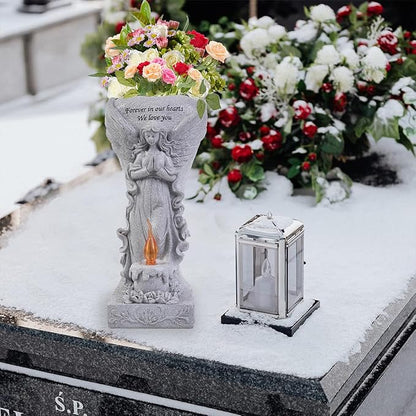 Cemetery Commemorative Gift - Garden Angel Statue with Solar Lights and Vases, Prayer Angel Vase,Angel Garden Statues Outdoor Decor, Tomb Cemetery Decoration