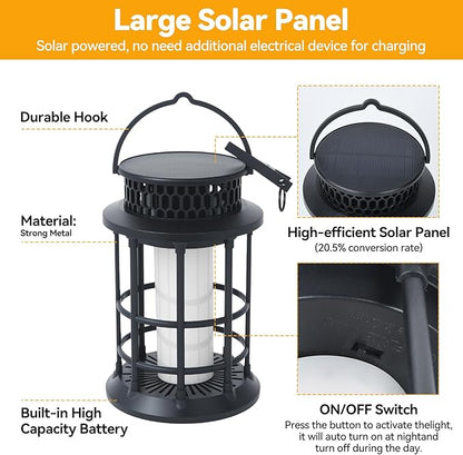 ELUTENG Solar Lantern Outdoor Waterproof Flickering Flame Hanging Lantern, 1200mAh Solar Torch Lights for Patio | Pathway | Yard | Outside Decor