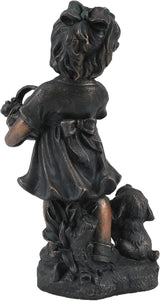 LuxenHome Garden Decor Statue,23" Fiber Stone Girl and Puppy Outdoor Statue, Bronze Garden Sculpture, Outdoor Art for Patio Courtyard Backyard Decor, House Warming Gifts