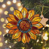 Sunflower Faux Tiffany Acrylic Suncatcher Stained Glass Effect Window Car Hanging Christmas Ornament Indoor Outdoor Decor Garden Sun Catcher Panel for Sunflower Lover for Women Mom Grandma