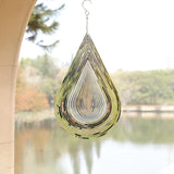 Wind Spinner Flowing-Light Effect Courtyard Decorations Made of Stainless Steel House Hanging Decoration 12“x 8“ Spinners with a 360° Rotating Hook (2 pcs Water Drop-Silver)
