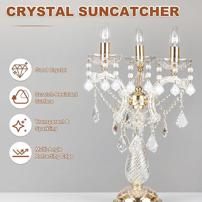 M METERXITY 10PCS Crystal Suncatcher 2 Leaves Prisms Pendants Ornament, 38mm Chandelier Hanging Crystal Sun Catcher Beads for Home Garden Windows Wedding DIY Decoration [White]