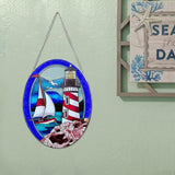 Pigeon Point Lighthouse Stained Glass Window Hanging, Suncatcher Home Decor with Chains, Suncatcher for Windows, Colorful Glass Ornament, Indoor Outdoor Home Decor Garden Decoration