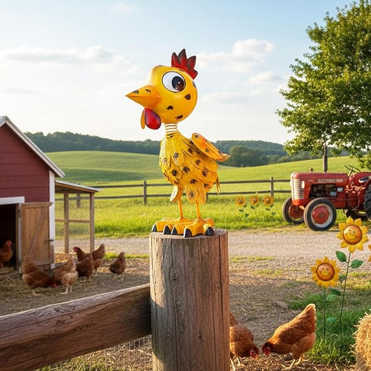 Metal Rooster Garden Statue Outdoor Chicken Decor Yard Art Decoration,Garden Sculptures for Backyard Patio Lawn Ornaments
