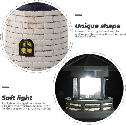 Solar Rotating Lighthouse Outdoor Lantern Garden Decor Resin Street Light - Black