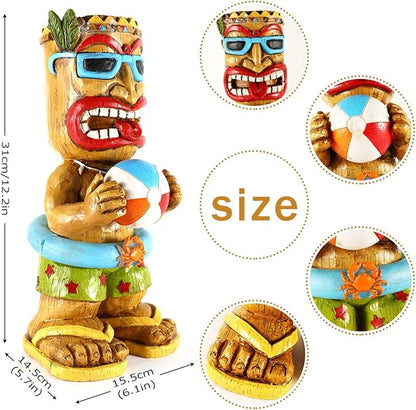 Large Float Tiki Garden Statue,Funny Tiki Decor Figurine with Multi-Color Changing Solar Lights,Hawaiian Tiki Man Outdoor Patio Yard Lawn Bar Party Beach Pool Decoration,Christmas Ornament Gift