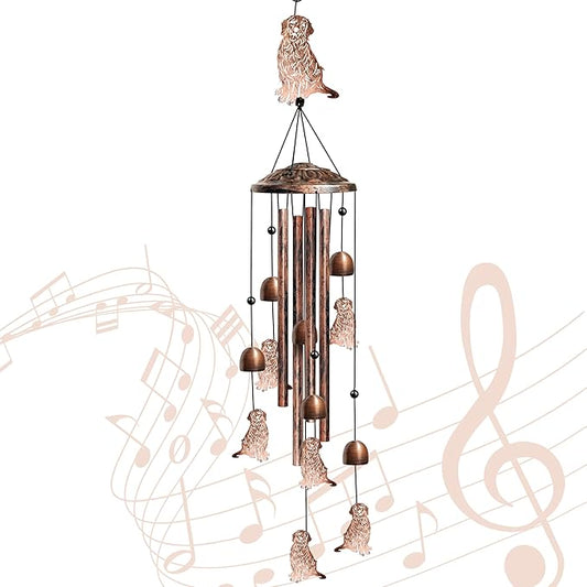 Golden Retriever Wind Chimes for Outside, Decorative Wind Chimes Golden Retriever Gifts for Women, Memorial Windchimes Outdoors with S Hook for Patio Garden Decor, Birthday Gifts for Mom (Copper)
