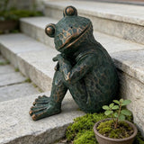 Vintage Bronze Meditating Frog Statue, 9.8" H Handcrafted Resin Zen Frog Figurine, Weather Resistant, for Garden, Patio, Indoor & Outdoor Home Decor
